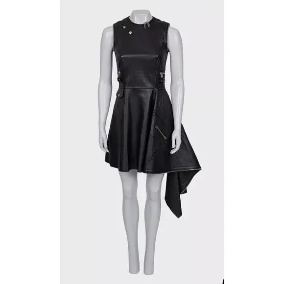 Alexander McQueen | Dresses | Alexander Mcqueen Black Leather Asymmetric  Dress Sz4 It | Poshmark